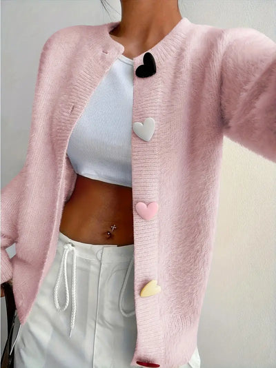 Myk cardigan med hjerteknapper | Sammen mot brystkreft
