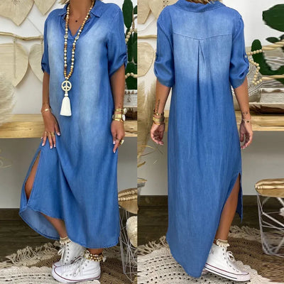 Hildaia - Maxikjole i denim med elegant sidesliss