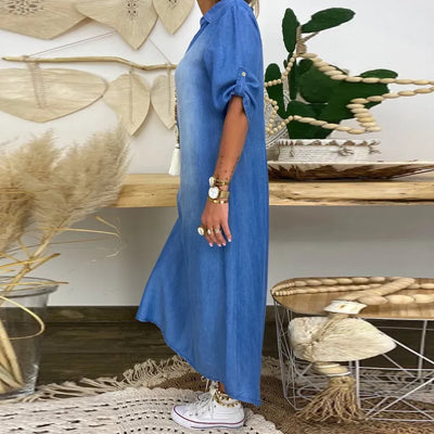 Hildaia - Maxikjole i denim med elegant sidesliss