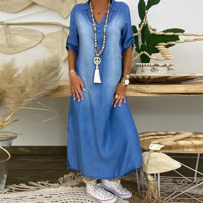 Hildaia - Maxikjole i denim med elegant sidesliss