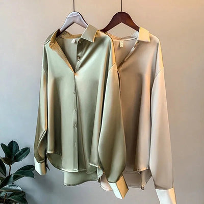 Olivia - Langermet Luksus Satin Bluse